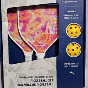 Tommy Bahama Pickleball Set – 2 Wood Paddles + 2 Outdoor Balls – Tie-Dye Design
